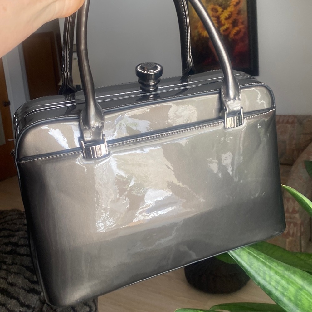 Crystal crown sleek glossy shark gray patent leather gray crystals case bag 👑
